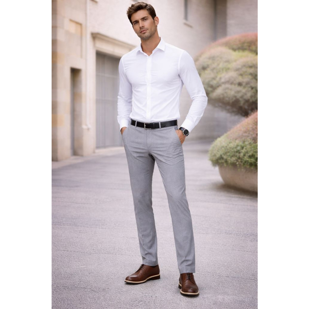ZNT18 Dress Pants Gray Slim Fit Stretch Flat Front Mens 37 Modern NWOT